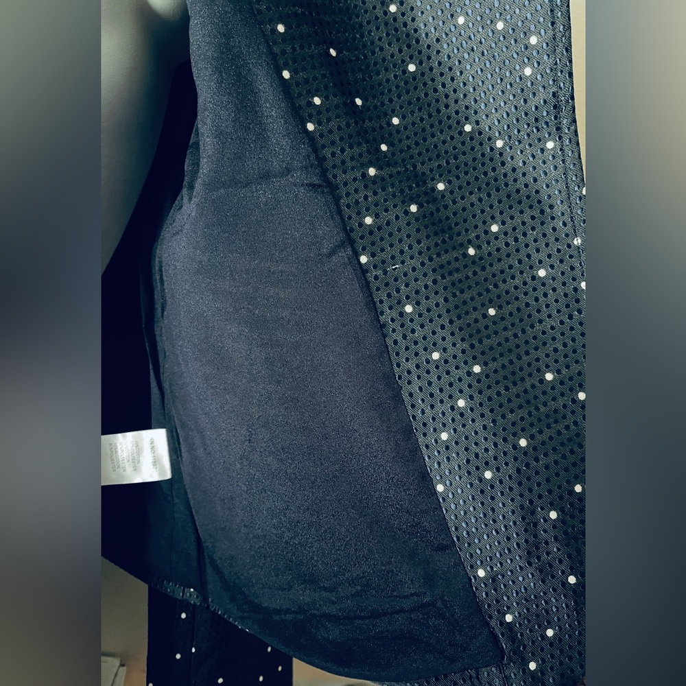 Navy/White Polka Dot Asymmetrical Zip, Perforated Detail Women's Jacket - Picture 4 of 6